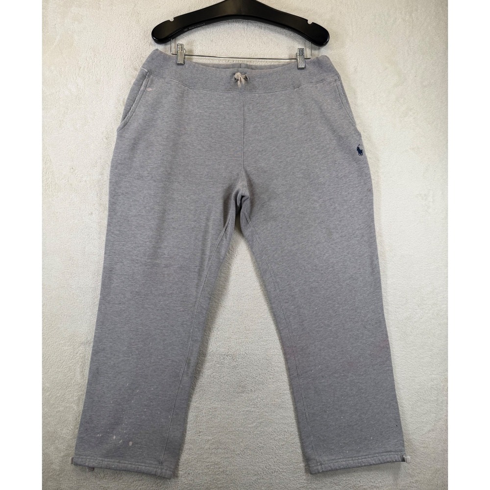 Polo Ralph Lauren Mens Gray Fleece Distressed Sweatpants Drawstring Size Large